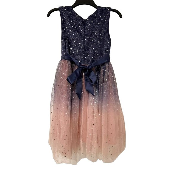 Girls Galaxy Sparkle Tulle Party Dress — Navy Pink Ombre Star Skirt — Size 11/12 - Picture 3 of 5